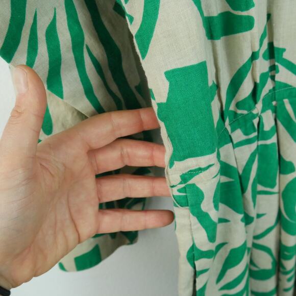 Vintage 80s Linen Blend Shirt Dress Modest Fit Flare 12 Resort Tropical Retro - Picture 10 of 12